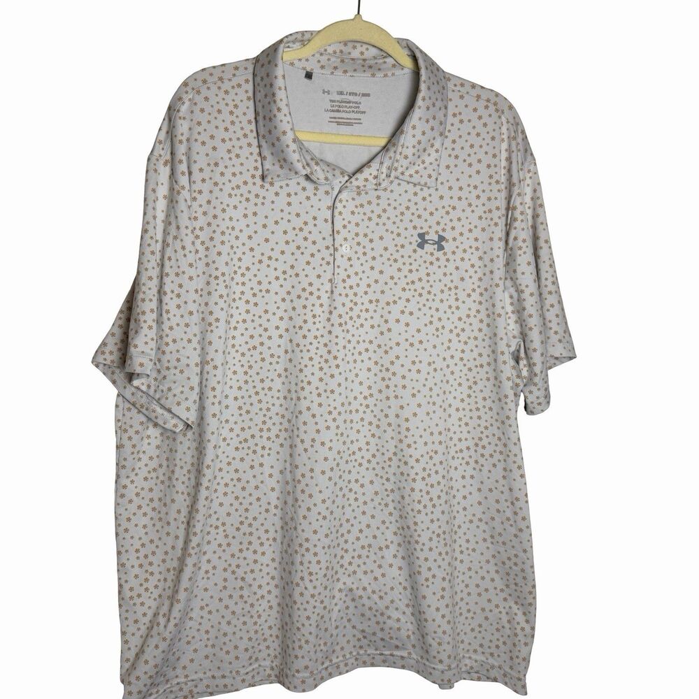 Under Armour Playoff Polo Shirt Mens 3XL Gray Floral Geometric Golf Top Short Sl